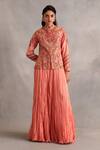 Buy_Petticoat Lane by Divya_Pink Chanderi Embroidered Thread Mandarin Paisley Jacket With Skirt _at_Aza_Fashions