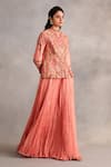 Buy_Petticoat Lane by Divya_Pink Chanderi Embroidered Thread Mandarin Paisley Jacket With Skirt _Online_at_Aza_Fashions