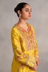 Buy_Petticoat Lane by Divya_Green Chanderi Embroidered Thread Notched Paisley Short Kurti With Salwar _Online_at_Aza_Fashions