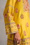 Shop_Petticoat Lane by Divya_Green Chanderi Embroidered Thread Notched Paisley Short Kurti With Salwar _Online_at_Aza_Fashions