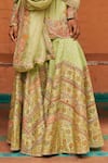 Petticoat Lane by Divya_Green Chanderi Embroidered Thread Round Paisley Short Kurta Sharara Set _Online_at_Aza_Fashions