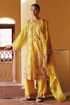 Buy_Petticoat Lane by Divya_Yellow Chanderi Embroidered Thread Round Paisley Kurta Pant Set _at_Aza_Fashions