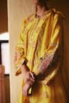 Buy_Petticoat Lane by Divya_Yellow Chanderi Embroidered Thread Round Paisley Kurta Pant Set _Online_at_Aza_Fashions