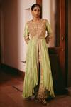 Buy_Petticoat Lane by Divya_Green Chanderi Embroidered Thread Round Paisley Anarakali With Pant _at_Aza_Fashions