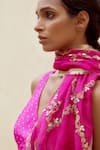 Shop_Pink City by Sarika_Pink Silk Organza Bandhani Gota V Neck Pattern Kurta Pant Set _Online_at_Aza_Fashions