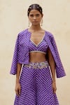 Buy_Pink City by Sarika_Purple Silk Bandhani Thread V Neck Pattern Jacket And Sharara Set _Online_at_Aza_Fashions