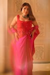 Buy_Pink City by Sarika_Pink Silk Bandhani Mirror Open Tassel Embellished Ombre Cape And Draped Skirt Set _Online_at_Aza_Fashions