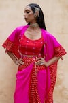 Buy_Pink City by Sarika_Pink Silk Bandhani Mirror Open Tassel Embellished Ombre Cape And Draped Skirt Set 