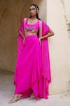 Buy_Pink City by Sarika_Pink Silk Embroidery Mirror Bandhani Pattern Embellished Cape And Draped Skirt Set _at_Aza_Fashions