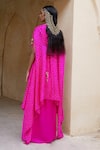 Pink City by Sarika_Pink Silk Embroidery Mirror Bandhani Pattern Embellished Cape And Draped Skirt Set _Online_at_Aza_Fashions