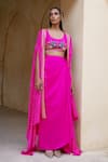 Buy_Pink City by Sarika_Pink Silk Embroidery Mirror Bandhani Pattern Embellished Cape And Draped Skirt Set _Online_at_Aza_Fashions