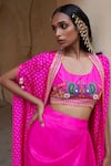 Shop_Pink City by Sarika_Pink Silk Embroidery Mirror Bandhani Pattern Embellished Cape And Draped Skirt Set _at_Aza_Fashions