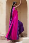 Pink City by Sarika_Pink Silk Bandhani Cape 1 V Neck Pattern Ombre And Draped Skirt Set _Online_at_Aza_Fashions