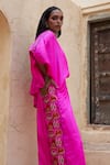 Shop_Pink City by Sarika_Pink Silk Embroidery Sequin V Neck Side Tape Top With Skirt _Online_at_Aza_Fashions