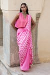 Buy_Pink City by Sarika_Pink Silk Tie Dye V Neck Pre-draped Mehkhela Saree With Blouse _at_Aza_Fashions