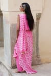 Pink City by Sarika_Pink Silk Tie Dye V Neck Pre-draped Mehkhela Saree With Blouse _Online_at_Aza_Fashions