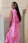 Buy_Pink City by Sarika_Pink Silk Tie Dye V Neck Pre-draped Mehkhela Saree With Blouse _Online_at_Aza_Fashions