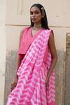 Shop_Pink City by Sarika_Pink Silk Tie Dye V Neck Pre-draped Mehkhela Saree With Blouse _at_Aza_Fashions