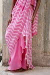 Pink City by Sarika_Pink Silk Tie Dye V Neck Pre-draped Mehkhela Saree With Blouse _at_Aza_Fashions