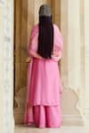 Pink City by Sarika_Pink Silk Chanderi Embroidered Sunflower Round Surajmukhi Kurta Pant Set _Online_at_Aza_Fashions