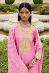 Shop_Pink City by Sarika_Pink Silk Chanderi Embroidered Sunflower Round Surajmukhi Kurta Pant Set _at_Aza_Fashions