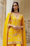 Pink City by Sarika_Yellow Silk Embroidered Zardozi V Neck Sunflower Kurta Sharara Set _Online_at_Aza_Fashions