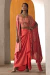 Buy_Pink City by Sarika_Peach Silk Embroidered Zardozi Blouse Surajmukhi Draped Skirt Set With Cape _at_Aza_Fashions