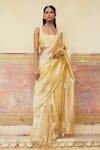 Buy_Pink City by Sarika_Yellow Silk Tissue Surajmukji Scallop Hem Saree With Unstitched Blouse Piece _at_Aza_Fashions