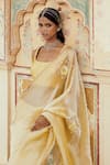 Buy_Pink City by Sarika_Yellow Silk Tissue Surajmukji Scallop Hem Saree With Unstitched Blouse Piece _Online_at_Aza_Fashions