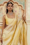 Shop_Pink City by Sarika_Yellow Silk Tissue Surajmukji Scallop Hem Saree With Unstitched Blouse Piece _at_Aza_Fashions