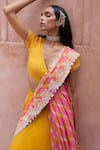 Buy_Pink City by Sarika_Yellow Tissue Tassar Leheriya Pattern Saree With Unstitched Blouse Piece _Online_at_Aza_Fashions