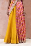 Pink City by Sarika_Yellow Tissue Tassar Leheriya Pattern Saree With Unstitched Blouse Piece _at_Aza_Fashions