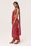 Tisha Saksena_Red Blouse Raw Silk Embellished Bandhini Farid Pattern Pre-draped Saree With _Online_at_Aza_Fashions