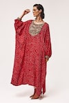 Buy_Tisha Saksena_Red Kaftan Handloom Mashru Silk Rekhtan Pattern With Cigarette Pant _at_Aza_Fashions