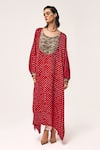 Buy_Tisha Saksena_Red Kaftan Handloom Mashru Silk Rekhtan Pattern With Cigarette Pant _Online_at_Aza_Fashions