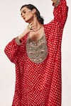 Tisha Saksena_Red Kaftan Handloom Mashru Silk Rekhtan Pattern With Cigarette Pant _at_Aza_Fashions