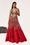 Buy_Tisha Saksena_Red Lehenga Satin Organza Embellished Ghalib Zardozi Rosette Embroidered Set _at_Aza_Fashions