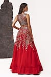 Shop_Tisha Saksena_Red Lehenga Satin Organza Embellished Ghalib Zardozi Rosette Embroidered Set _at_Aza_Fashions