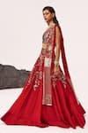 Tisha Saksena_Red Lehenga Satin Organza Embellished Ghalib Zardozi Rosette Embroidered Set _Online_at_Aza_Fashions