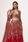 Buy_Tisha Saksena_Red Lehenga Satin Organza Embellished Ghalib Zardozi Rosette Embroidered Set _Online_at_Aza_Fashions