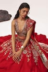 Shop_Tisha Saksena_Red Lehenga Satin Organza Embellished Ghalib Zardozi Rosette Embroidered Set _Online_at_Aza_Fashions