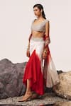 Buy_Tisha Saksena_Red Skirt Silk Dupion Embroidered Zardozi Scalloped Awadhi Ombre Draped Set _at_Aza_Fashions