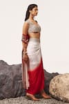 Tisha Saksena_Red Skirt Silk Dupion Embroidered Zardozi Scalloped Awadhi Ombre Draped Set _Online_at_Aza_Fashions