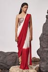 Buy_Tisha Saksena_Red Saree Silk Dupion Embellished Mir Sequin Corset With Ombre Pre-draped _at_Aza_Fashions