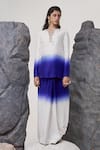 Buy_Tisha Saksena_Blue Dupion Silk Embellished Seqiun V-neck Dehlavi Ombre Tunic With Draped Skirt _at_Aza_Fashions