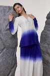 Tisha Saksena_Blue Dupion Silk Embellished Seqiun V-neck Dehlavi Ombre Tunic With Draped Skirt _Online_at_Aza_Fashions