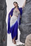 Buy_Tisha Saksena_Blue Corset Raw Silk Katib Zardozi Embroidered Ombre Draped Skirt Set _at_Aza_Fashions