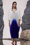 Buy_Tisha Saksena_Blue Stretch Satin Silk Embellished Seqiun V-neck Nagari Ombre Kaftan _at_Aza_Fashions