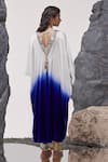 Shop_Tisha Saksena_Blue Stretch Satin Silk Embellished Seqiun V-neck Nagari Ombre Kaftan _at_Aza_Fashions