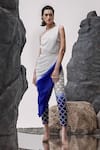 Buy_Tisha Saksena_Blue Drape Dupion Silk Embellished Kishwar Ombre Tunic With Cigarette Pant _at_Aza_Fashions